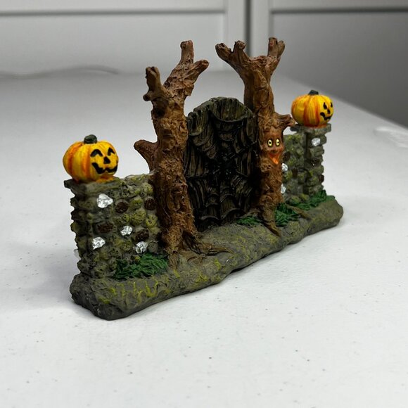 Halloween Spooky Gate With Pumpkin Lanterns & Tree Spirits Resin Figurine - Picture 2 of 8